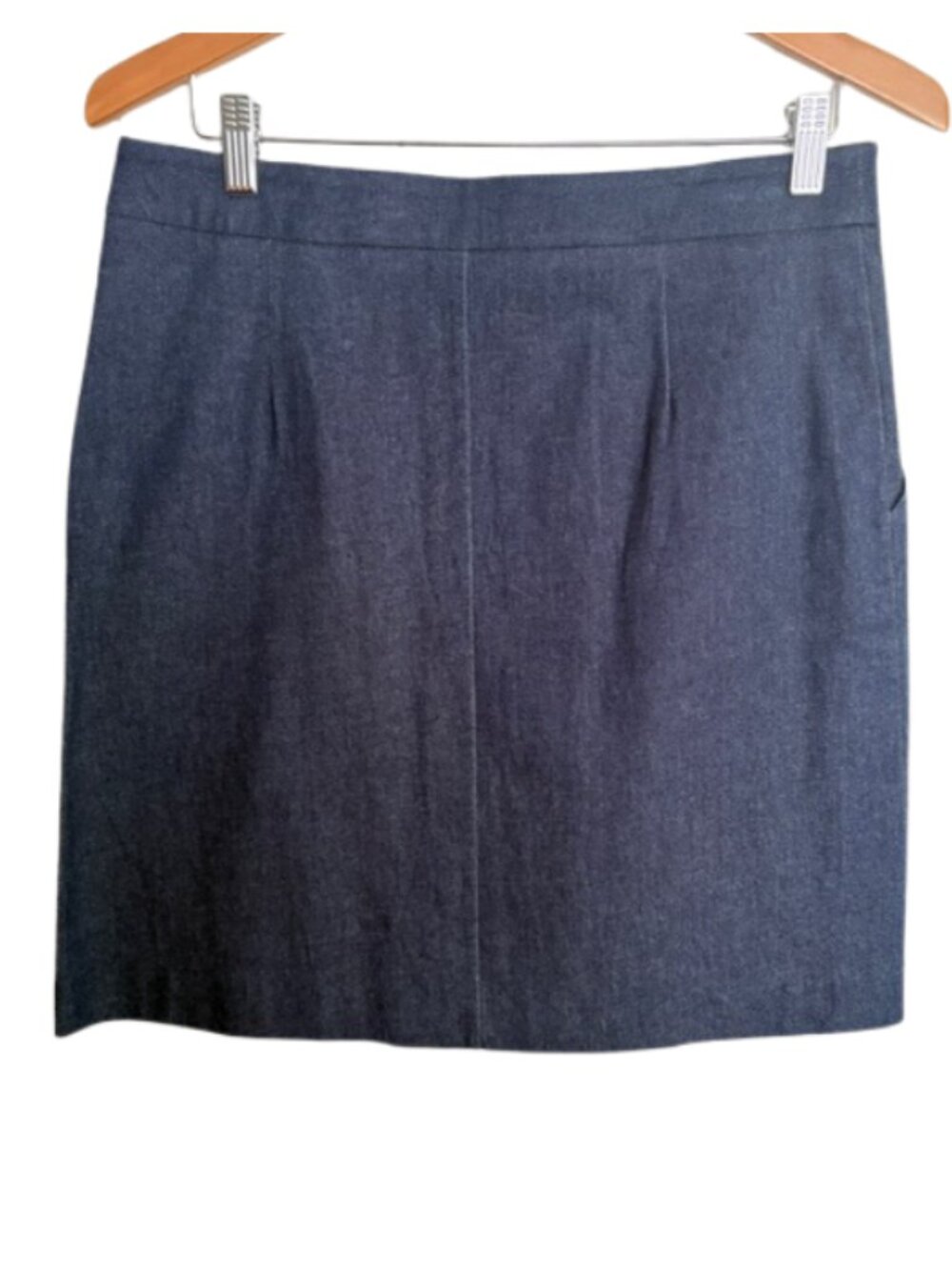 NEW French Connection Dark Wash Stretch Denim Skirt Front Pleat Size 10 - Picture 2 of 9